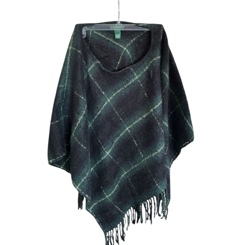 Lauren Ralph Lauren Womens Cape Poncho Tartan Plaid Wrap Fringe Acrylic One Size